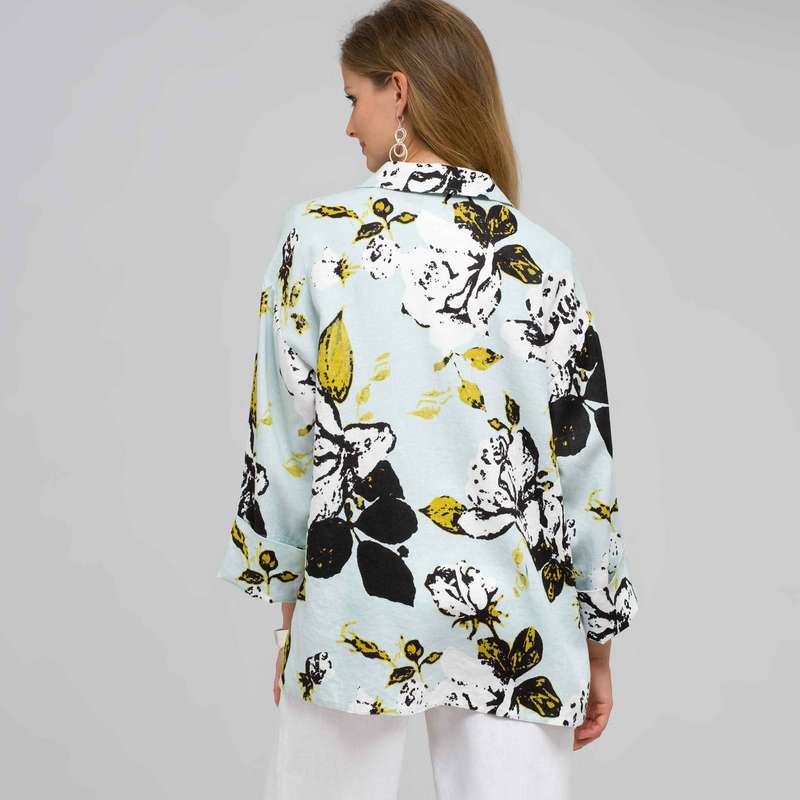 Chemise à manches longues et coupe ample, imprimé aigue marine, large