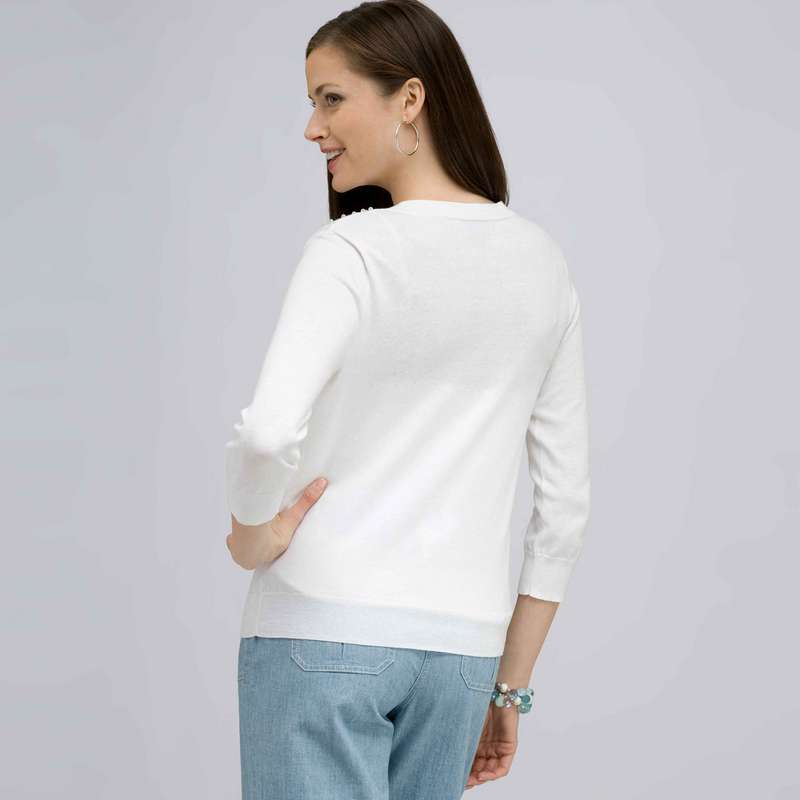 Gilet à manches 3/4 brodé de perles, Blanc, large