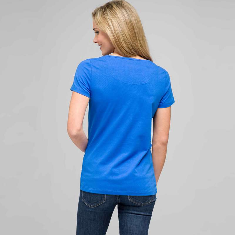 Top ras-de-cou à manches courtes, bleu lagon et blanc, large