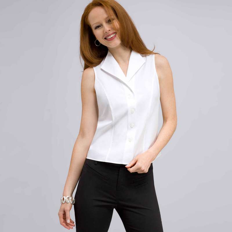 Chemise ajustée sans manches ultra chic entretien facile, Blanc, large