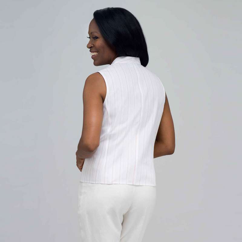 Chemise sans manches infroissable, Blanc rayé, large