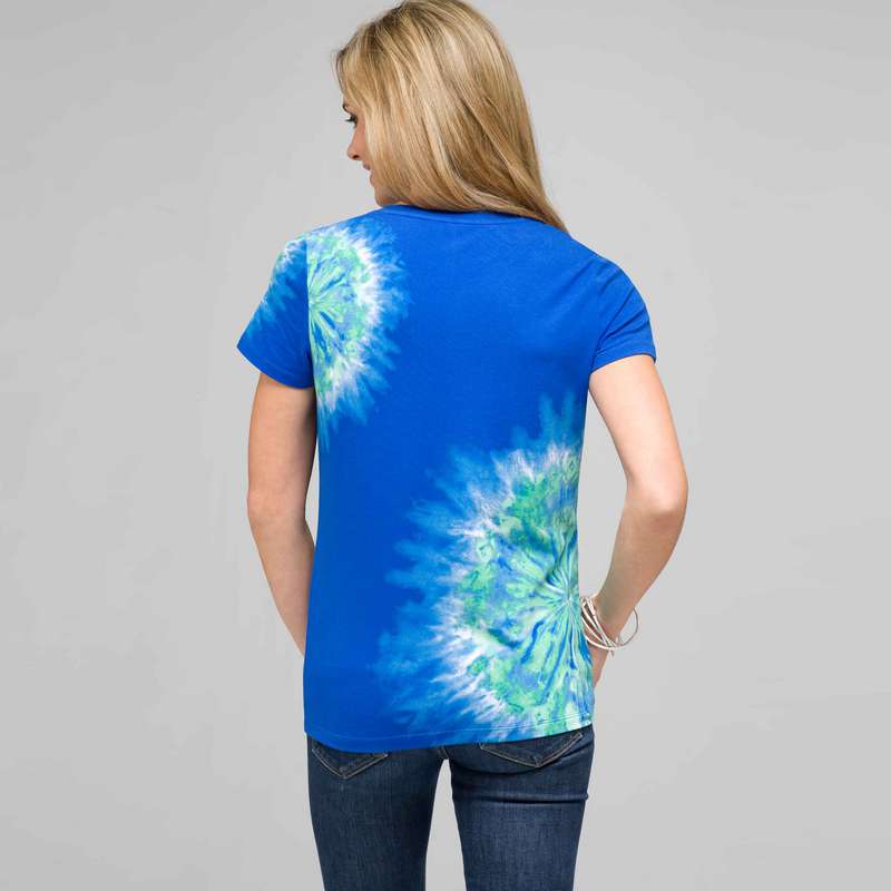 Top ras-de-cou à manches courtes, imprimé bleu lagon, large