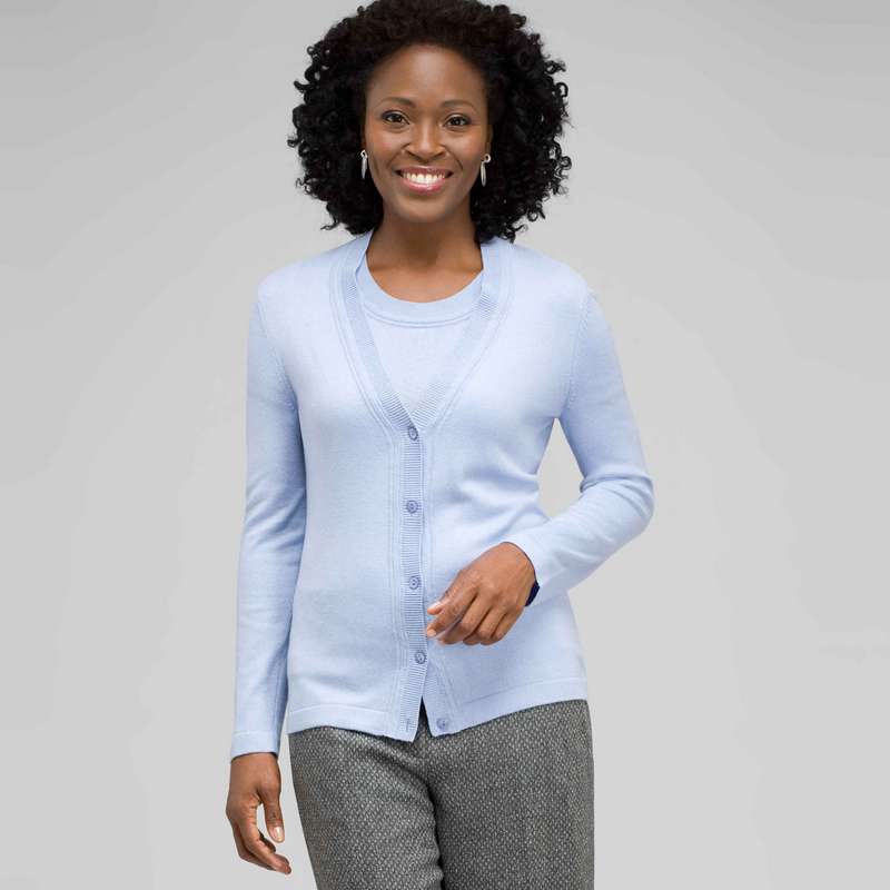 Gilet à col V et bord côte, , large