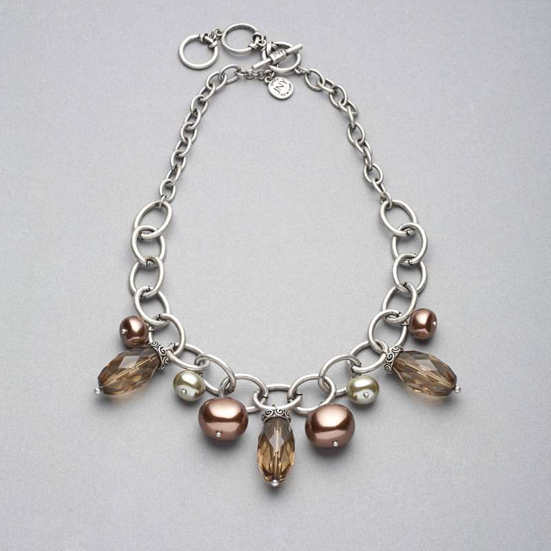 Collier ras-de-cou avec perles vertes et marron, , large