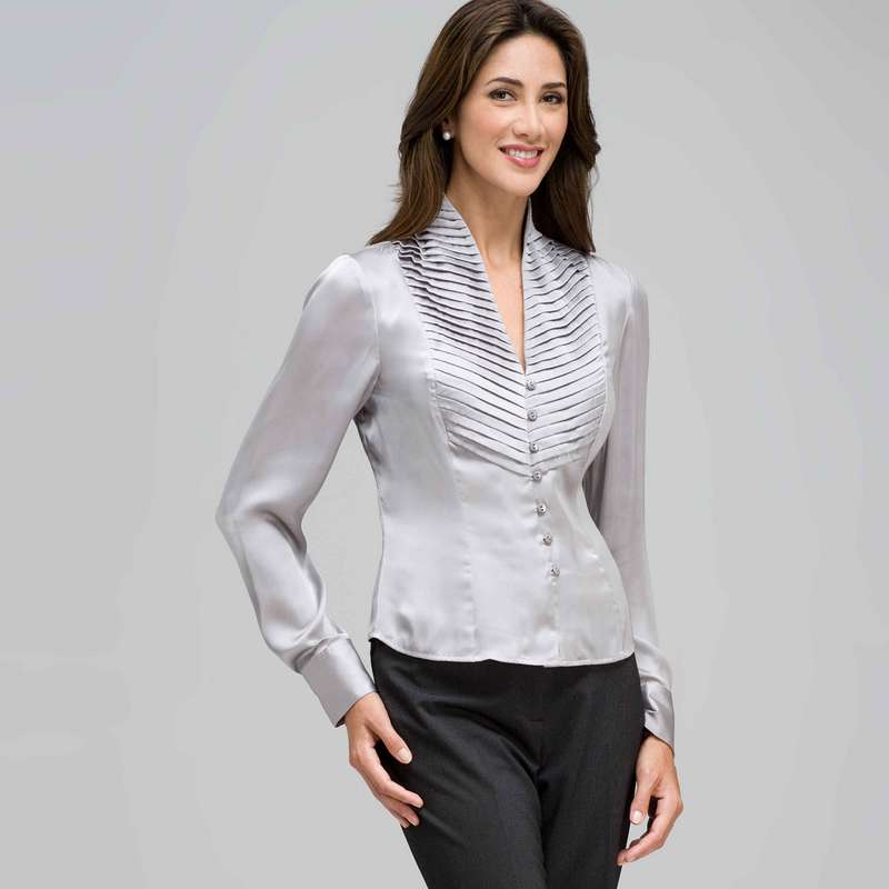 Chemise à manches longues et jabot plissé, , large