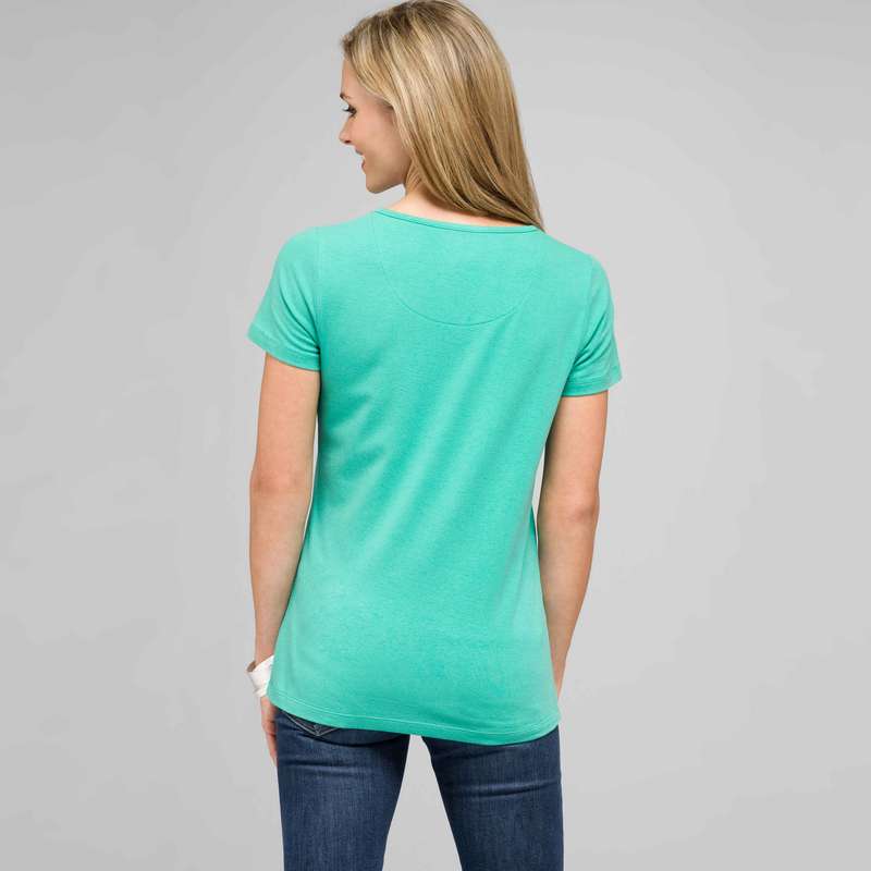 Top ras-de-cou à manches courtes, vert d'eau et blanc, large