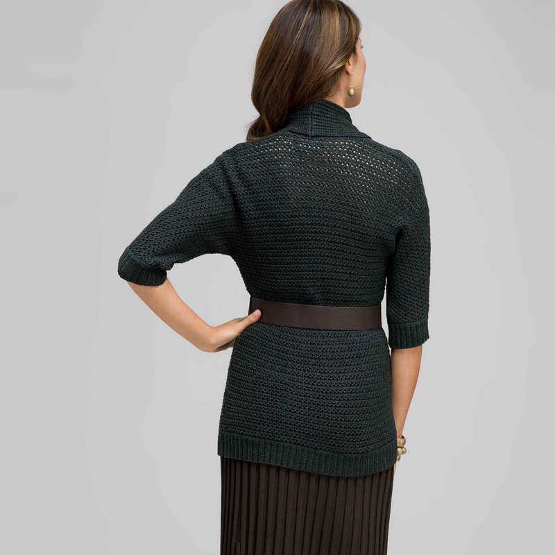 Gilet ceinturé en maille fantaisie, Laurier, large