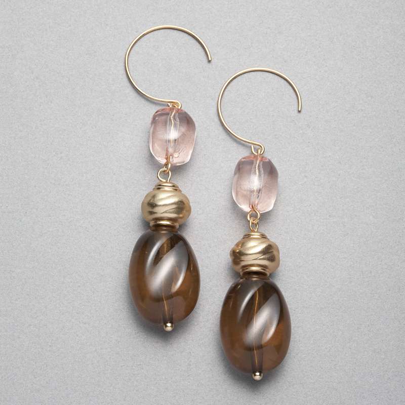 Pendants d'oreilles marron et rose, , large