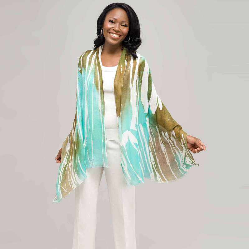 Écharpe rayée multicolore, Gris, large