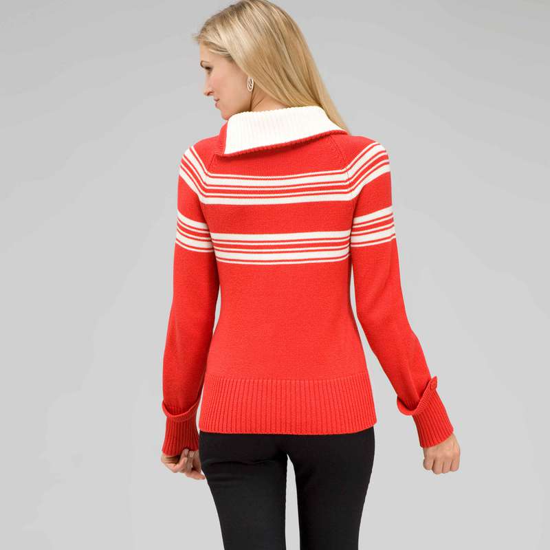 Pull à col roulé boutonné et manches longues raglan, Coquelicot rayé, large
