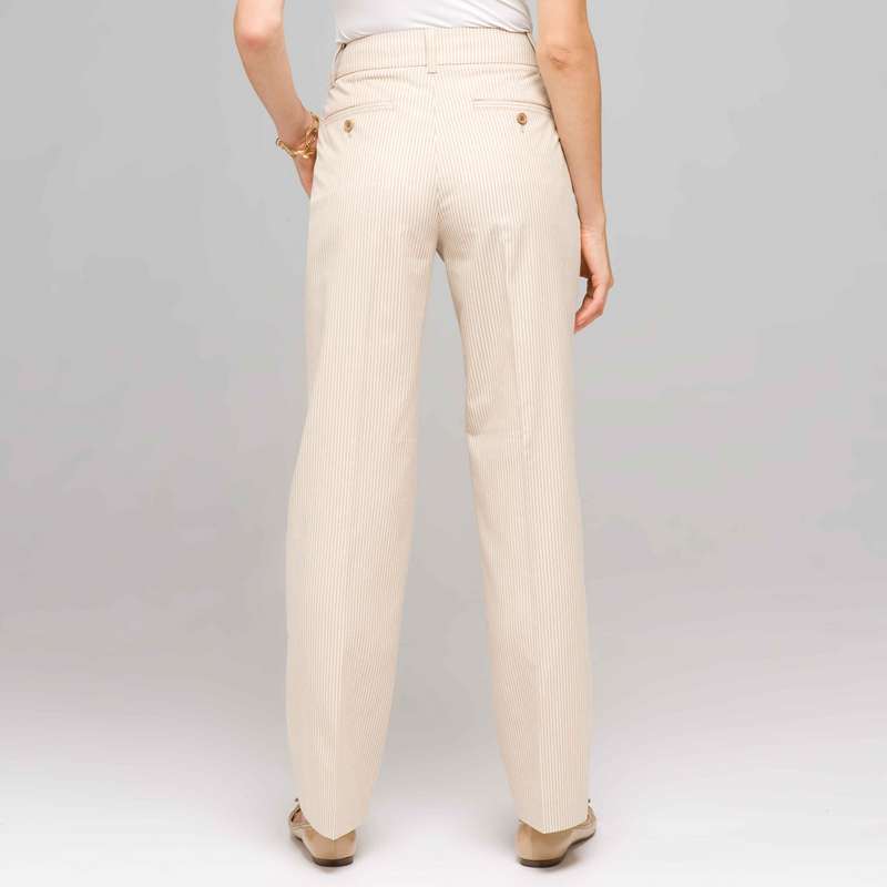 Pantalon à patte boutonnée, beige et ivoire, large
