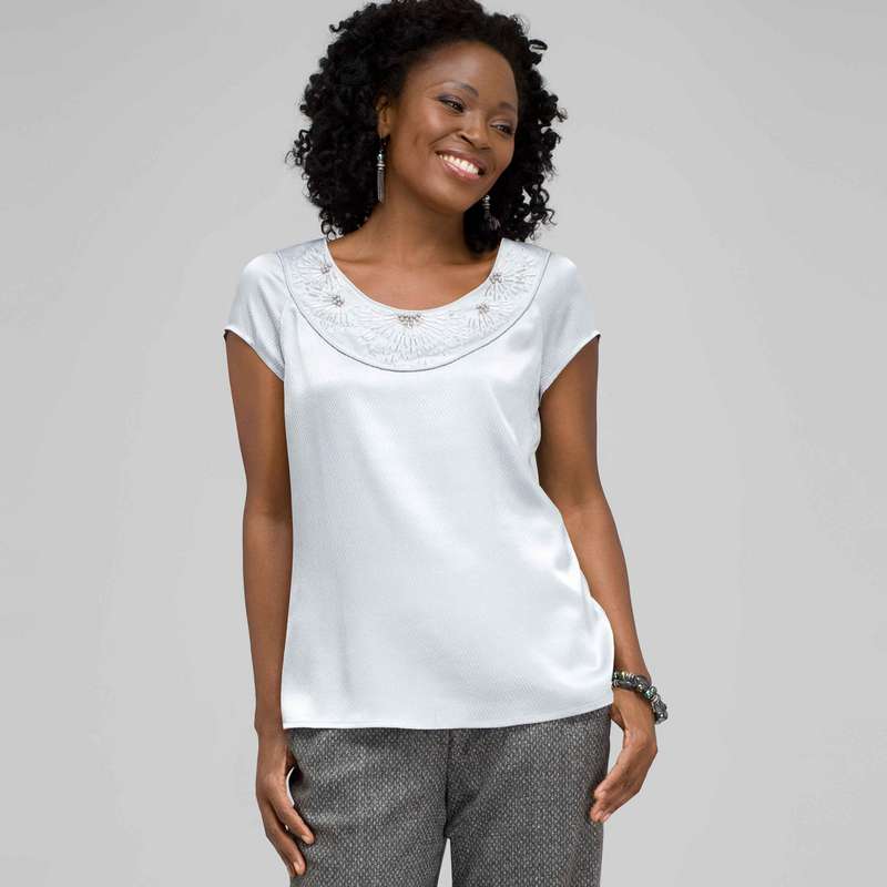 Blouse à col rebrodé de perles, , large