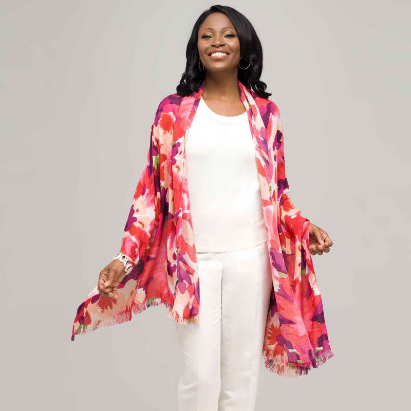 Étole luxe fleurie, Rouge, large