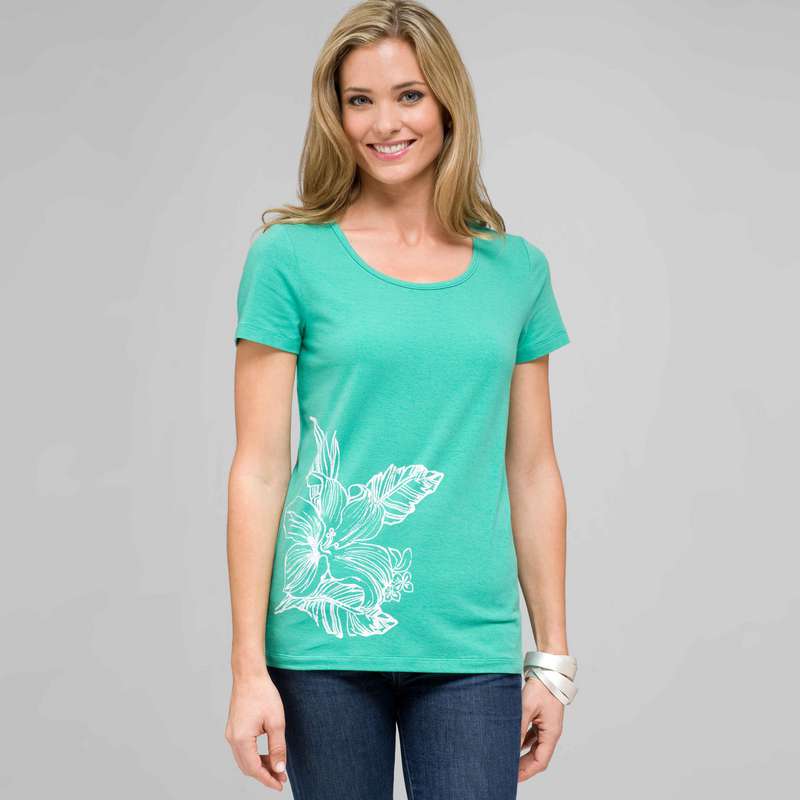 Top ras-de-cou à manches courtes, vert d'eau et blanc, large