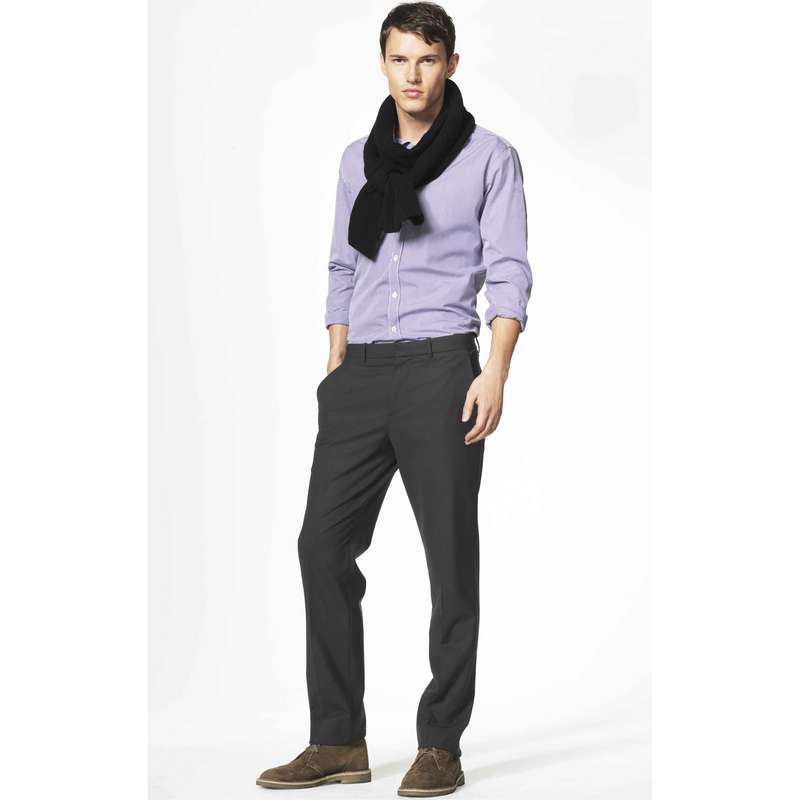 Pantalon droit à micro-carreaux, Gris, large