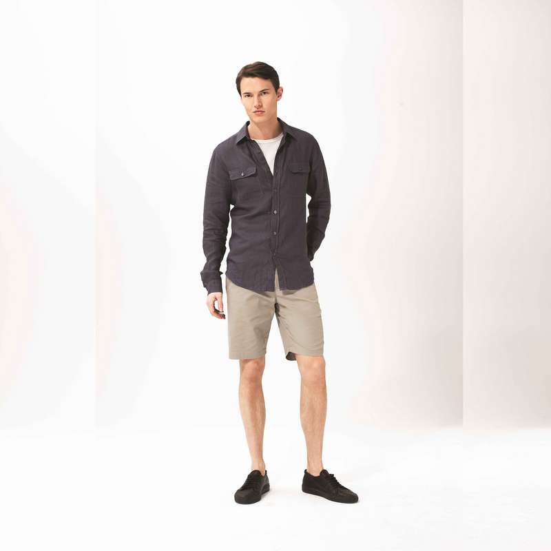 Short droit en coton, Beige, large