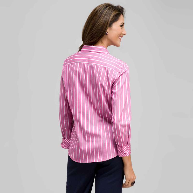 Chemise rayée avec manchettes à pois, Camaïeu lavande, large