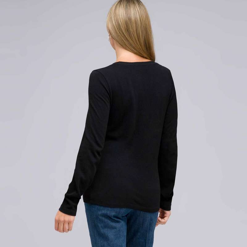 Top ras-de-cou à manches longues et empiècements, Noir, large