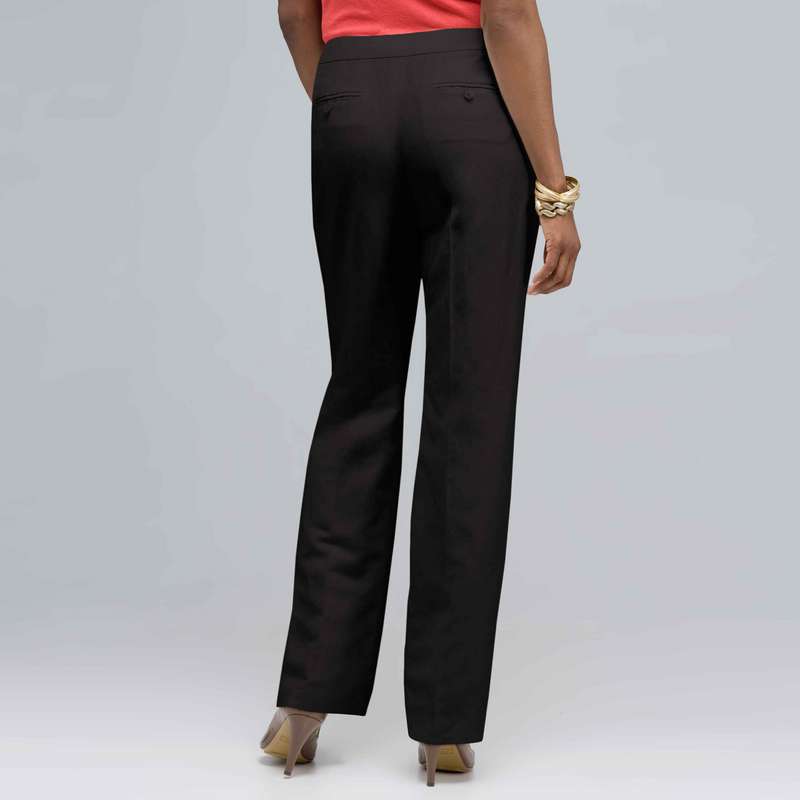 Pantalon droit en lin lavable, Noir, large