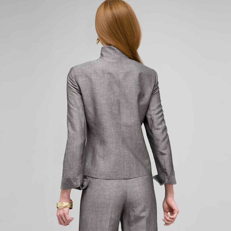 Veste 2 poches en lin lavable, Noir et blanc, large