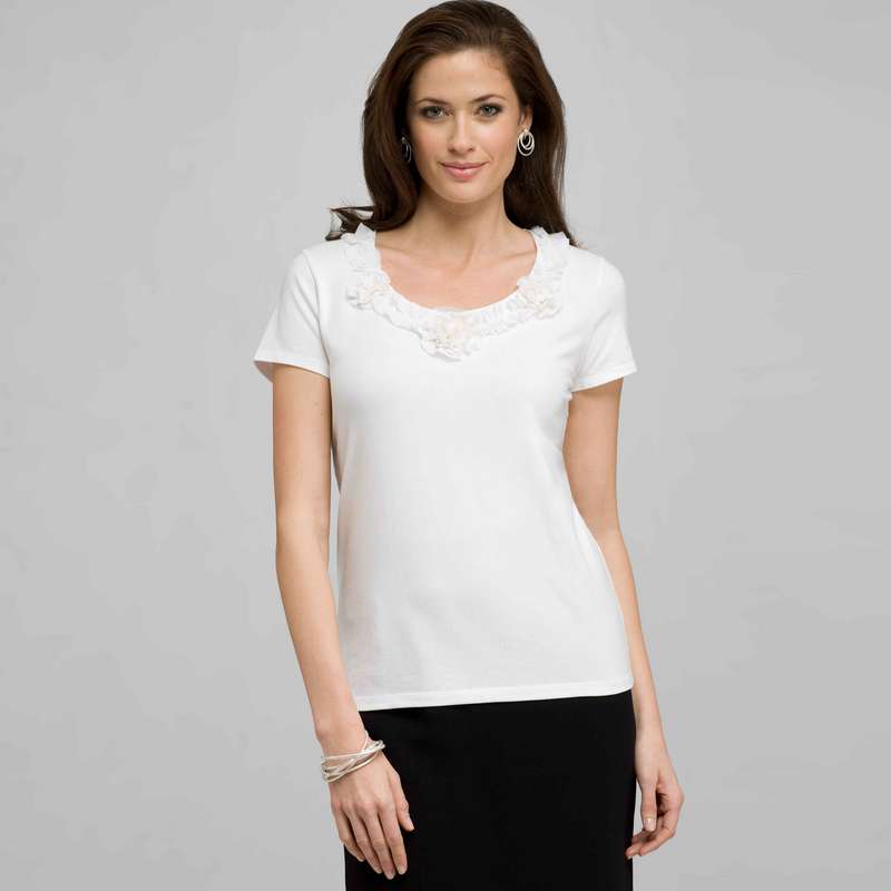 T-shirt orné de fleurs, Blanc, large