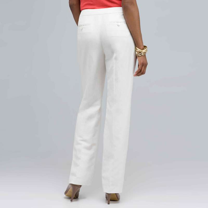 Pantalon droit en lin lavable, Blanc, large