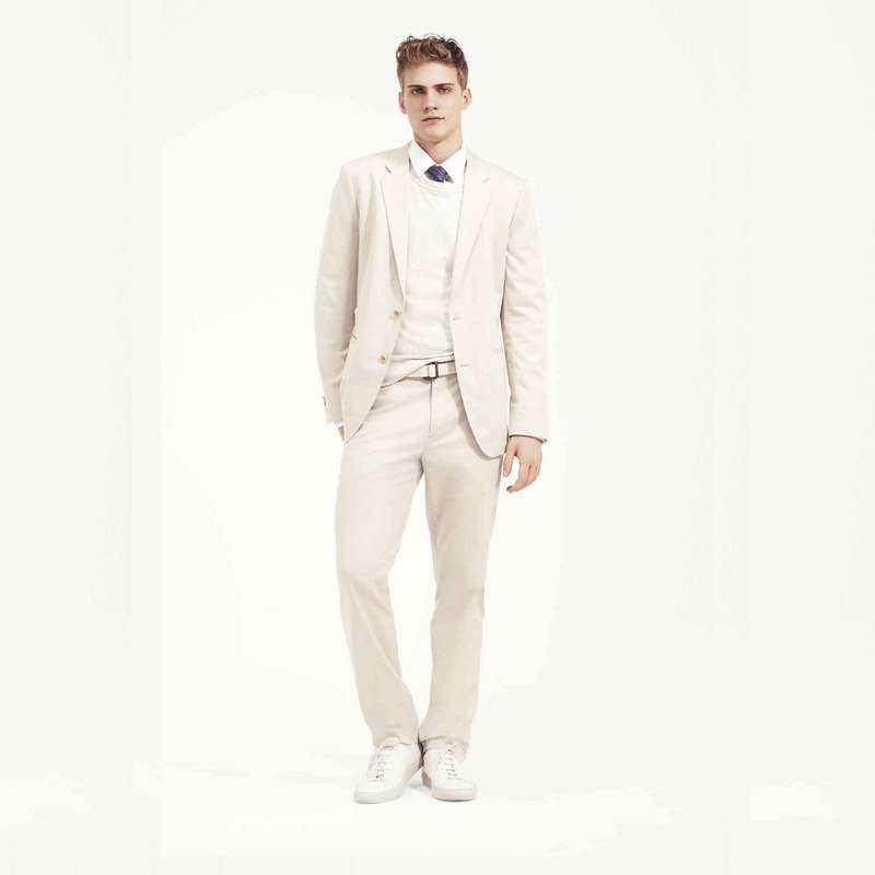 Pantalon droit taille haute, Beige, large