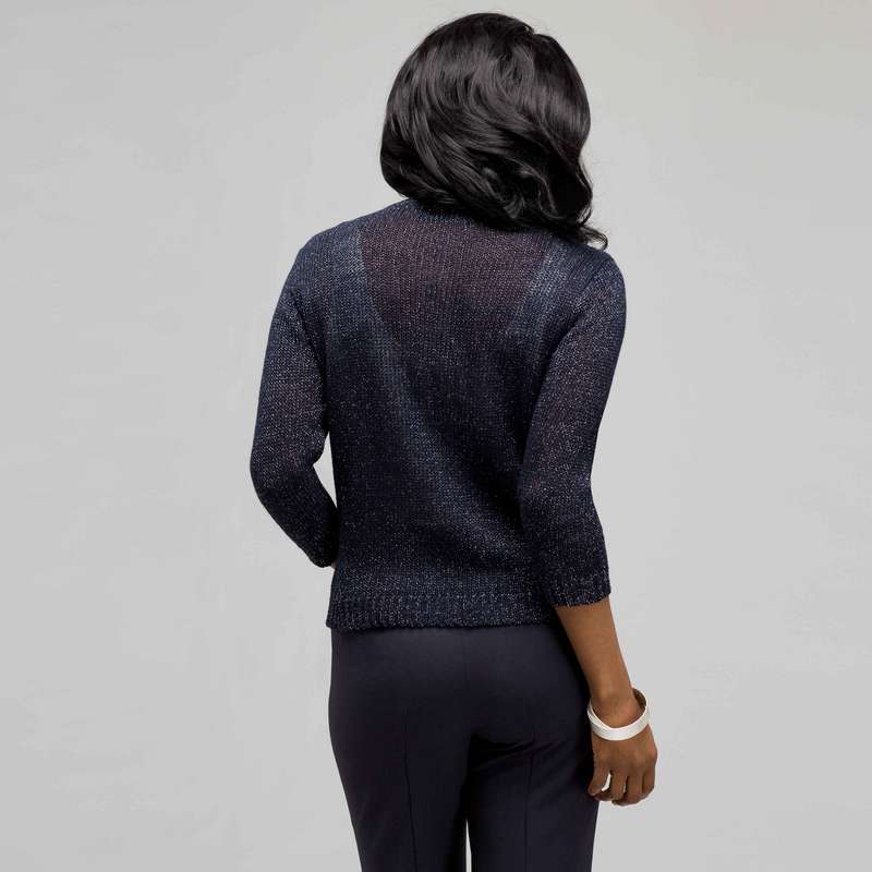 Gilet boutonné à manches 3/4, Encre et argent, large